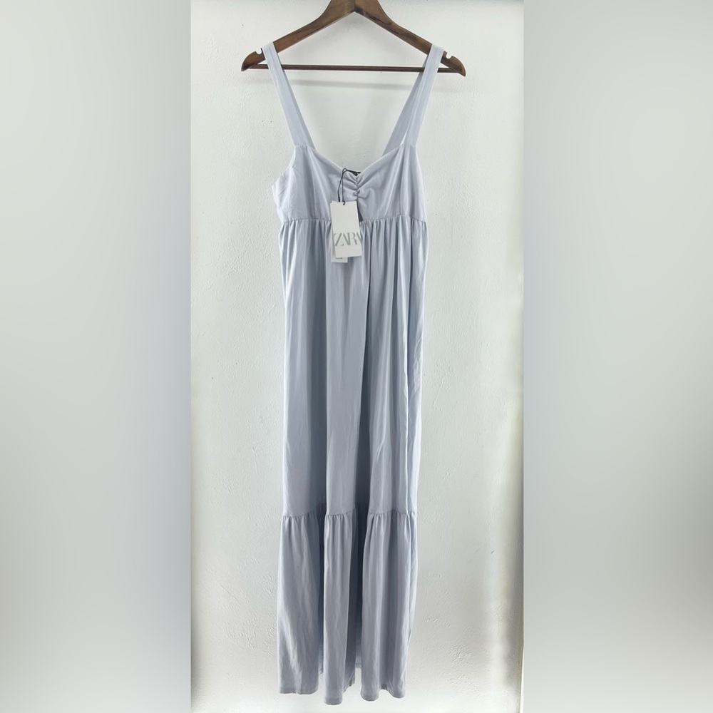 NWT Light Blue Zara Keyhole Gathered Flattering Front Women’s Large - Picture 6 of 9